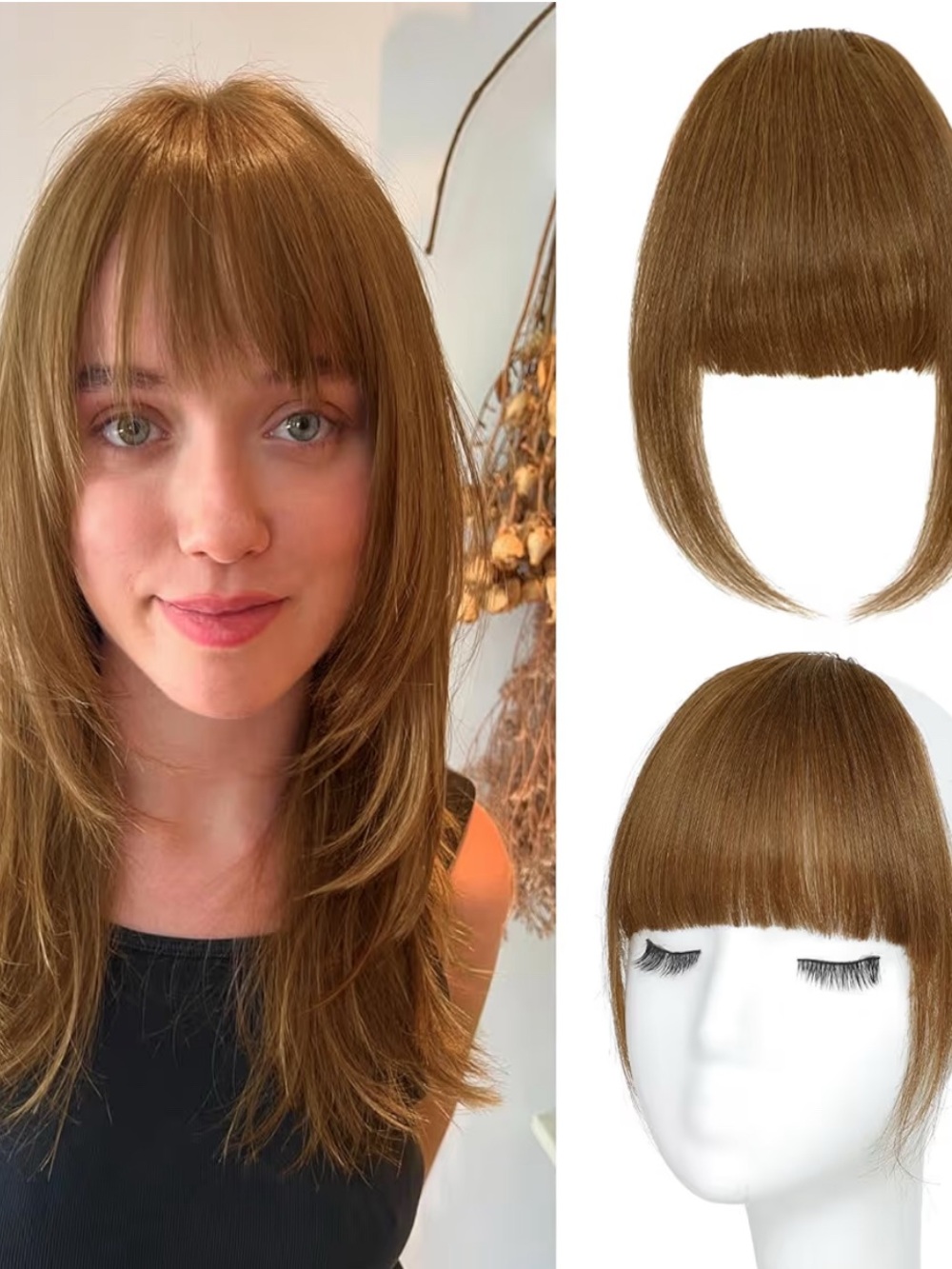 Clip-In Straight Fringe Bangs in Light Brown - Natural Finish 100% human hair